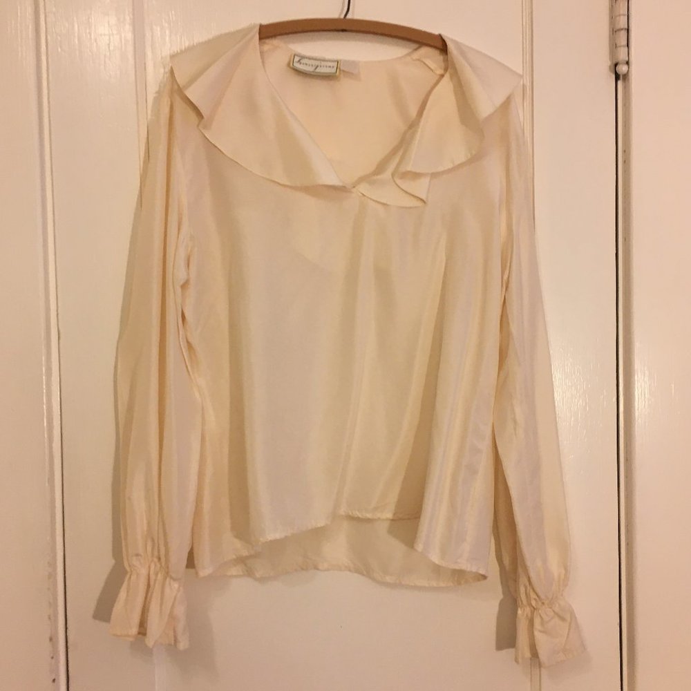 Spenser Jeremy Satin Cream Ruffle Blouse